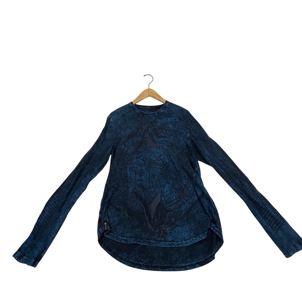 Buffalo David Bitton Mens Blue Acid Wash Long Sleeve Shirt Small Curved Hem